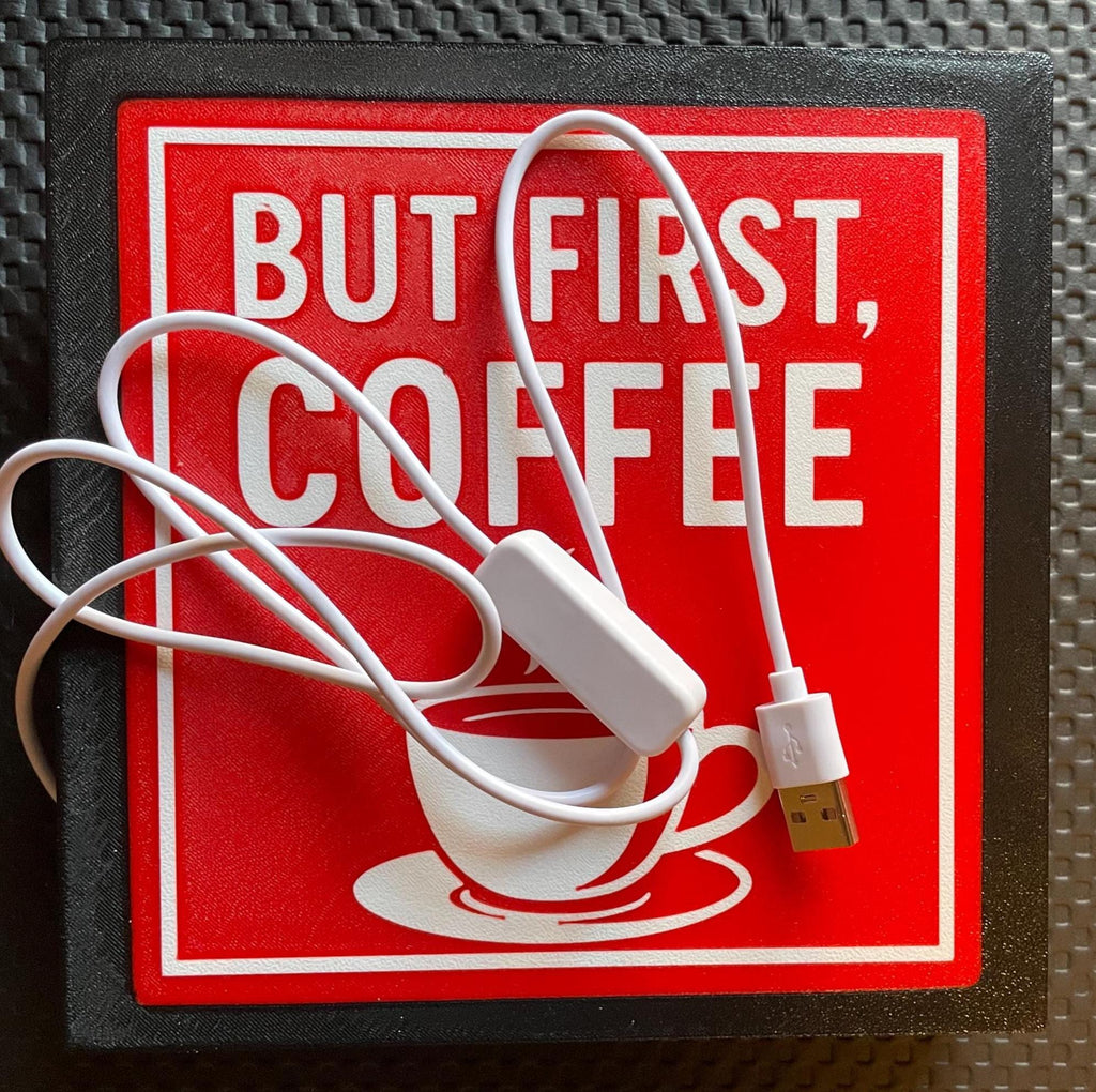 But First, Coffee – 3D Printed Lightbox Sign | Fun Coffee Bar Decor | USB Powered