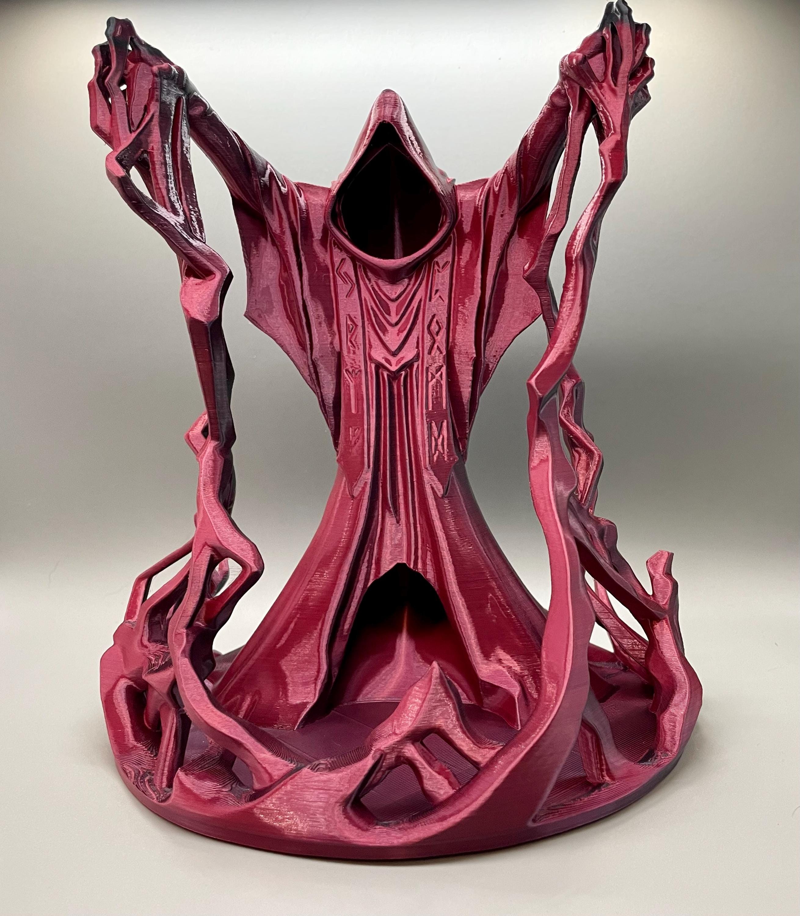 Wizard Dice Tower – Red Black Silk PLA 3D Printed RPG Accessory
